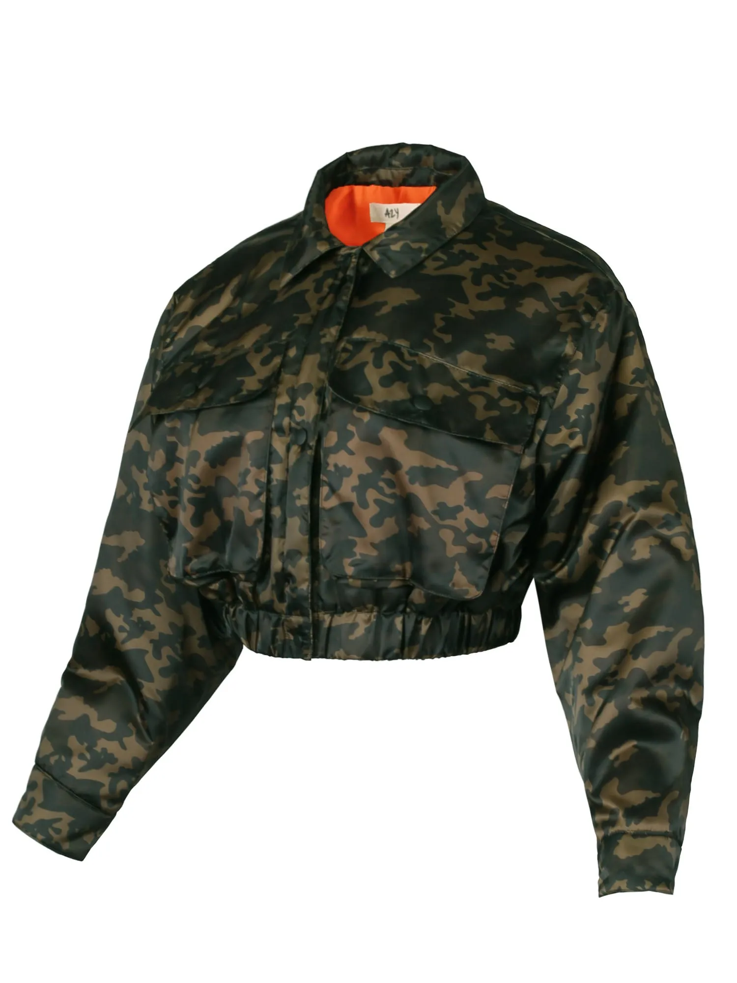Cropped Front Two Pocket Snap Quilted Padding Bomber Jacket Black