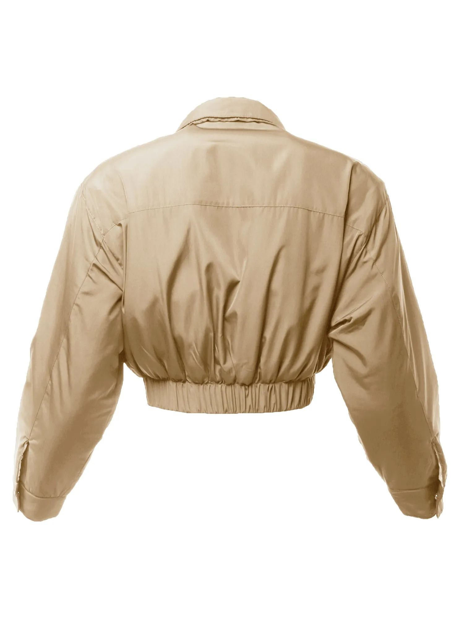 Cropped Front Two Pocket Snap Quilted Padding Bomber Jacket Black