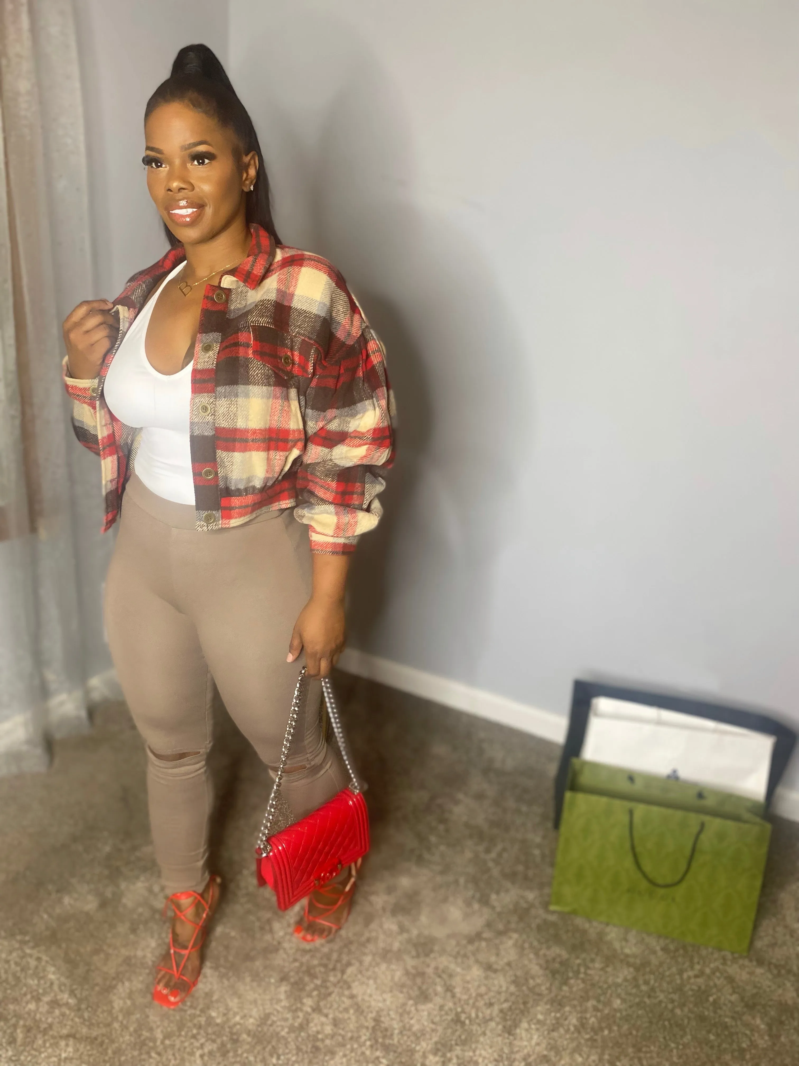 Cropped Plaid Jacket