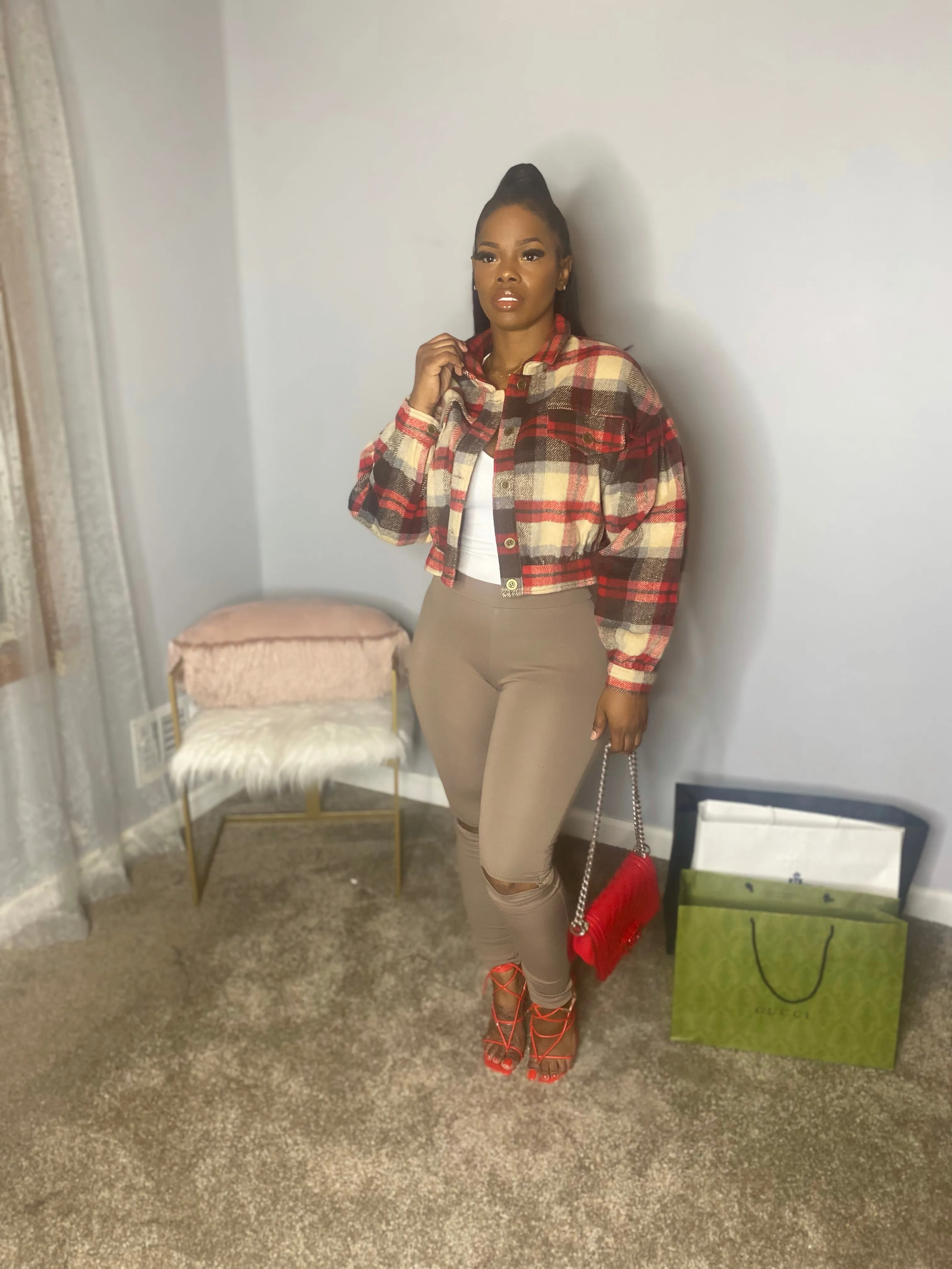 Cropped Plaid Jacket