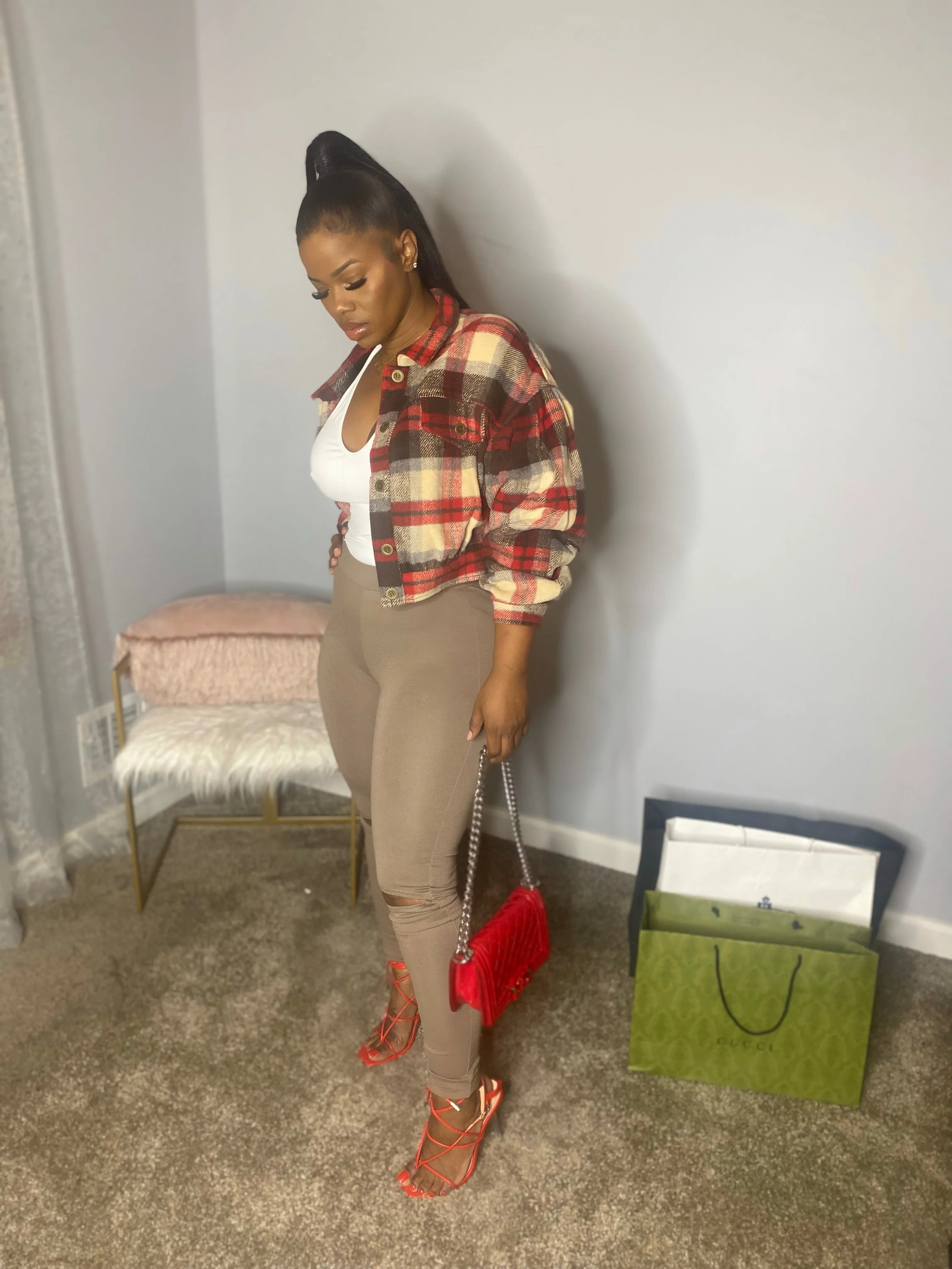 Cropped Plaid Jacket