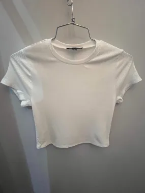 Cropped Ribbed White Tee
