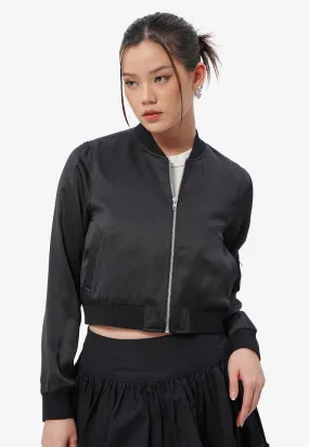Cropped Satin Bomber Jacket