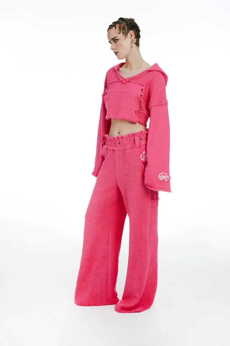 Cropped Sweatshirt With Hood Fuchsia