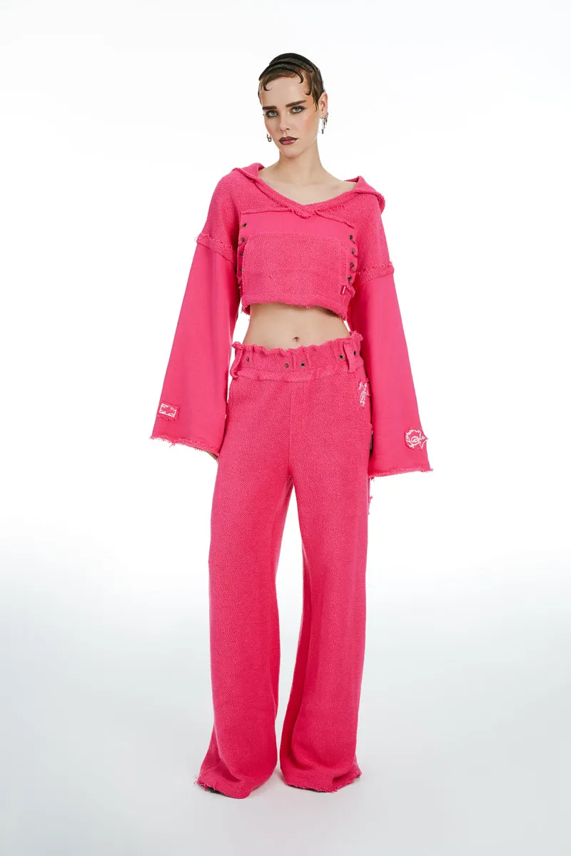 Cropped Sweatshirt With Hood Fuchsia