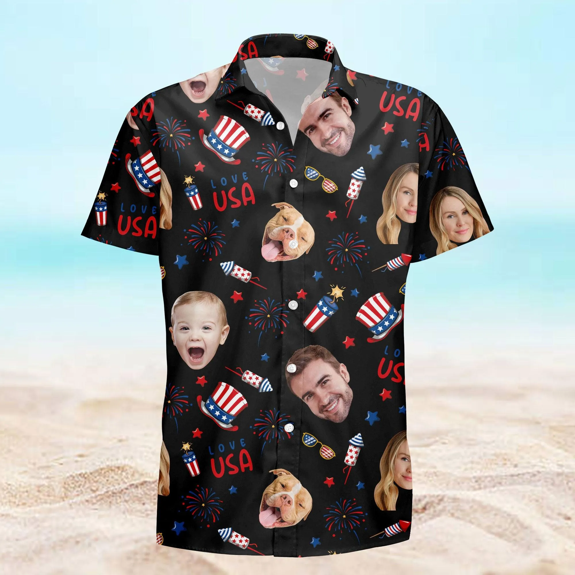Custom Independence Day Shirt - Personalized Face Hawaiian Shirt - America Flag Hawaiian Shirt - Customize 4th of July Gift