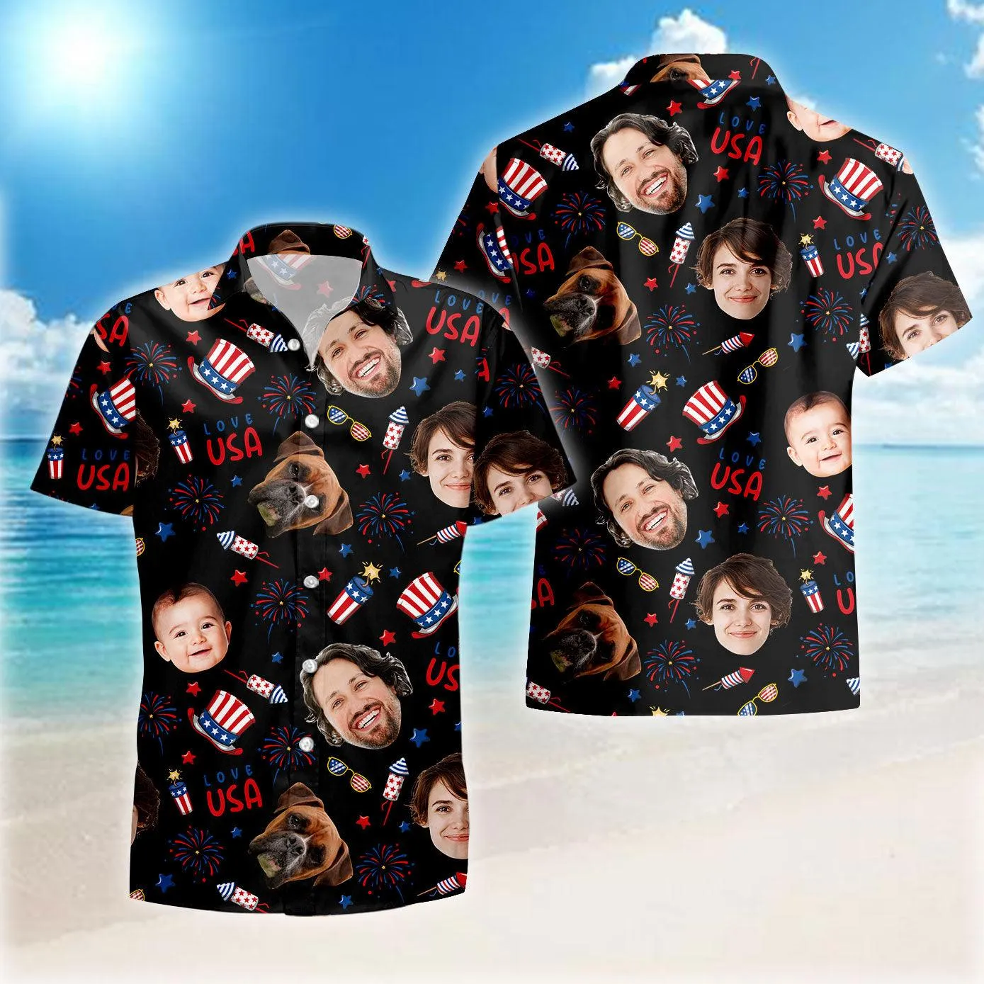 Custom Independence Day Shirt - Personalized Face Hawaiian Shirt - America Flag Hawaiian Shirt - Customize 4th of July Gift