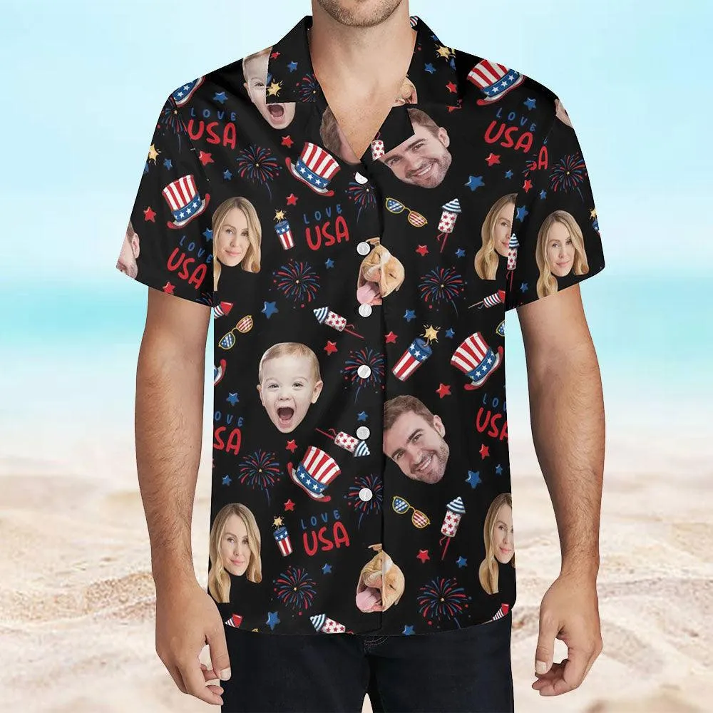 Custom Independence Day Shirt - Personalized Face Hawaiian Shirt - America Flag Hawaiian Shirt - Customize 4th of July Gift