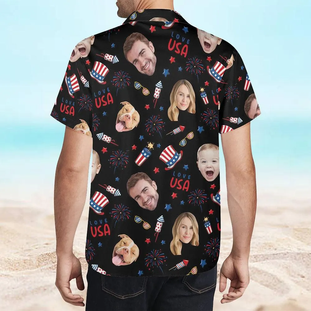 Custom Independence Day Shirt - Personalized Face Hawaiian Shirt - America Flag Hawaiian Shirt - Customize 4th of July Gift