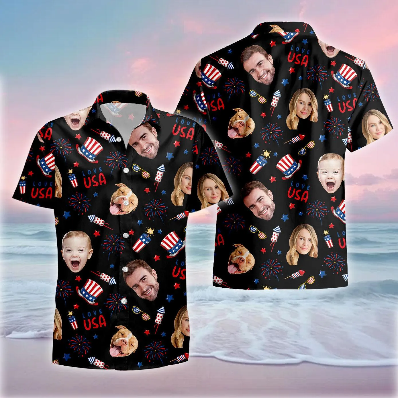 Custom Independence Day Shirt - Personalized Face Hawaiian Shirt - America Flag Hawaiian Shirt - Customize 4th of July Gift