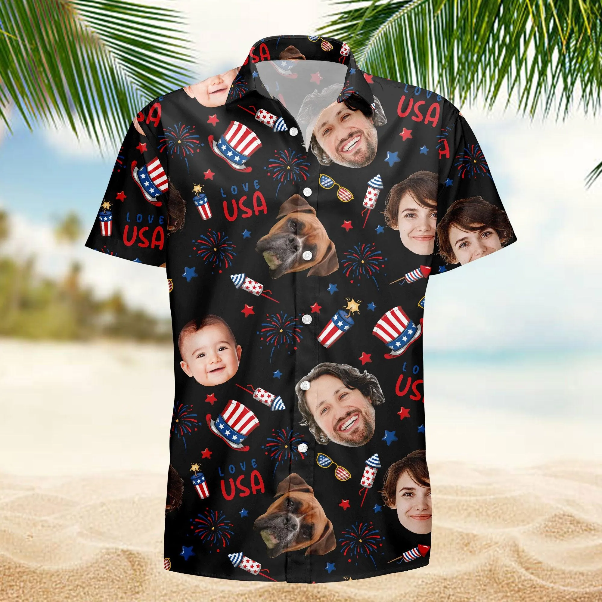 Custom Independence Day Shirt - Personalized Face Hawaiian Shirt - America Flag Hawaiian Shirt - Customize 4th of July Gift