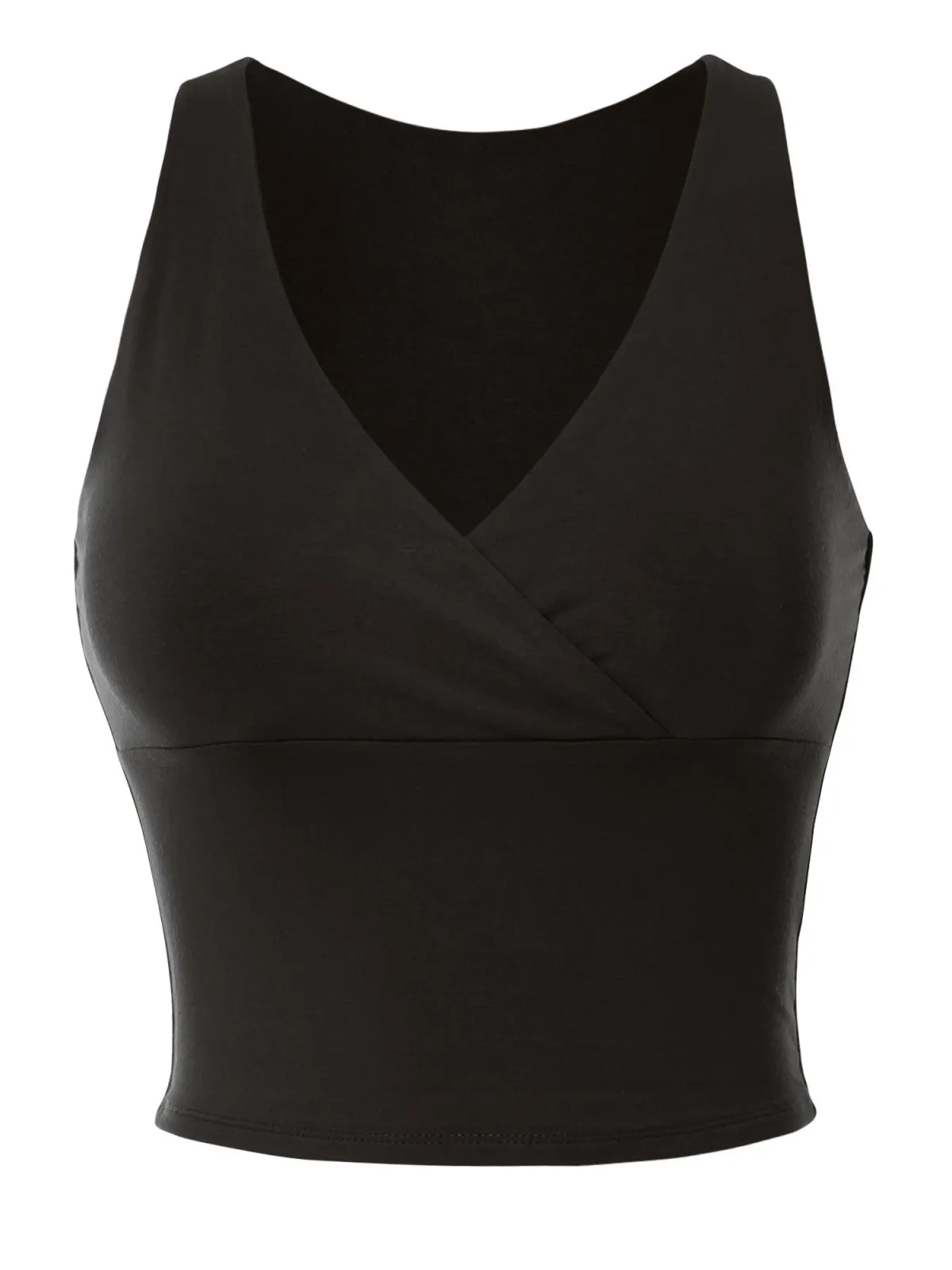 Deep V Neck Surplice Wrap Sleeveless Compression Double Layered Rayon Jersey Slim Crop Tank Top