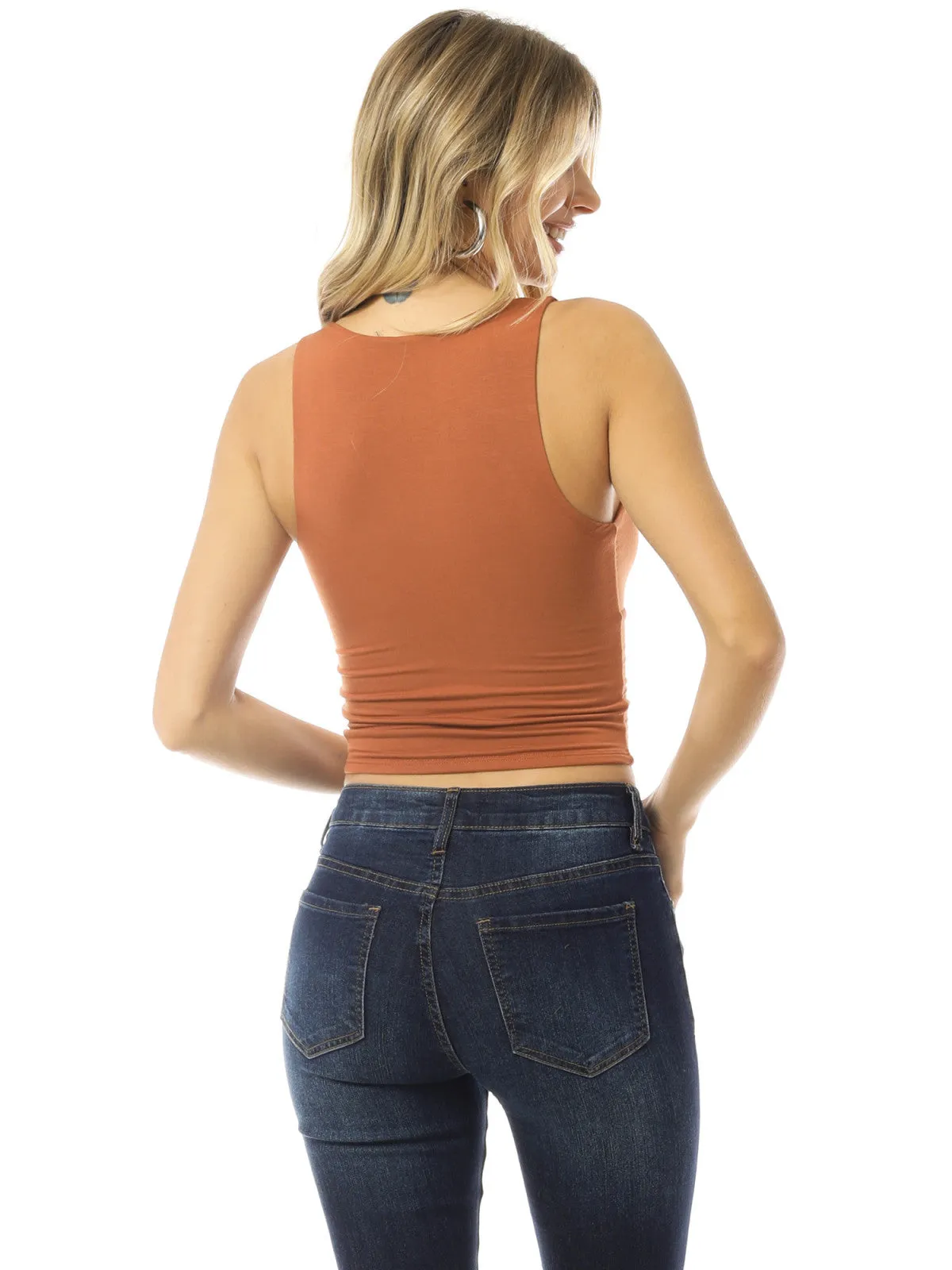 Deep V Neck Surplice Wrap Sleeveless Compression Double Layered Rayon Jersey Slim Crop Tank Top