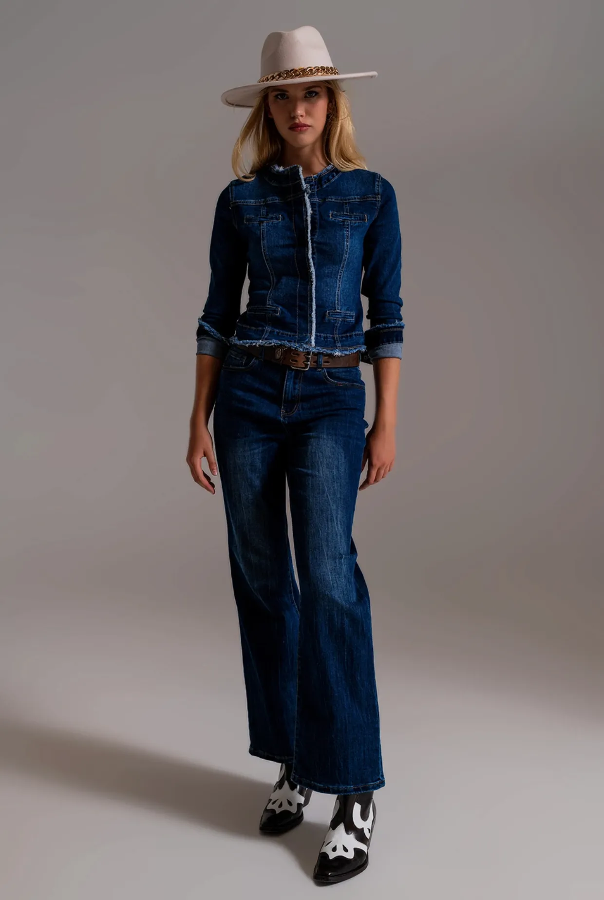 Denim Jacket with Raw Hem Edge