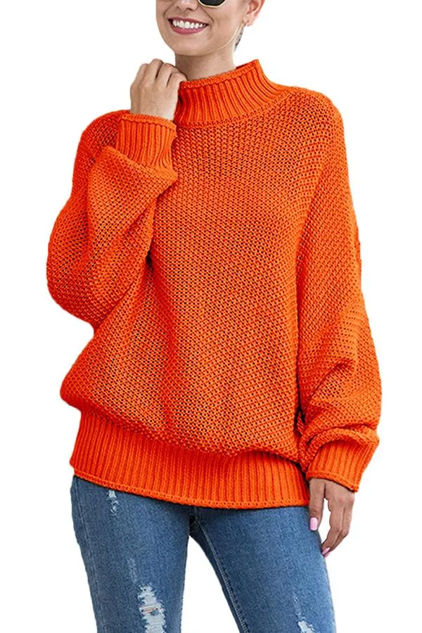 Drop Shoulder High Neck Pullover Sweater