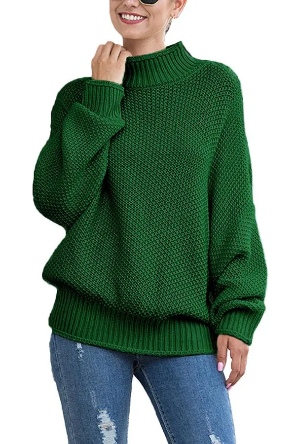 Drop Shoulder High Neck Pullover Sweater