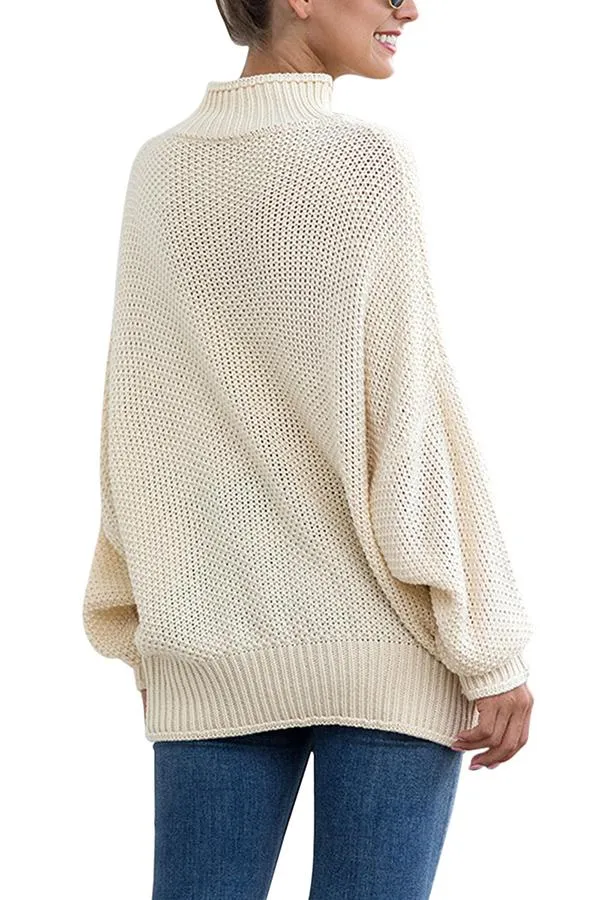 Drop Shoulder High Neck Pullover Sweater