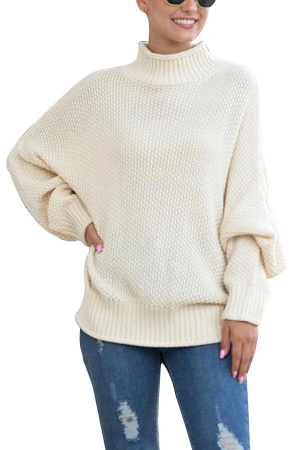 Drop Shoulder High Neck Pullover Sweater