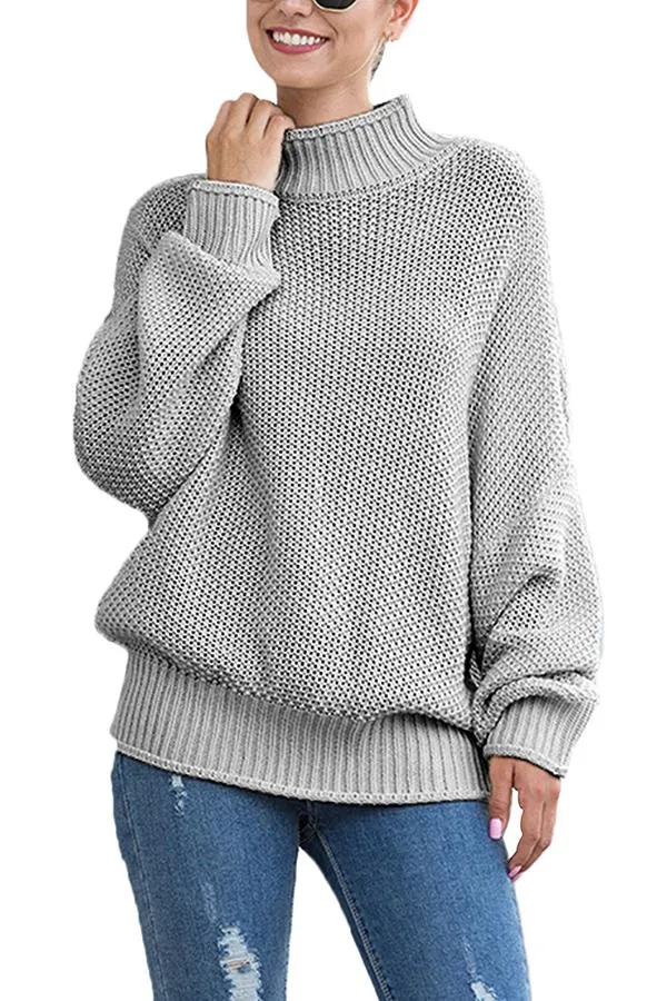 Drop Shoulder High Neck Pullover Sweater