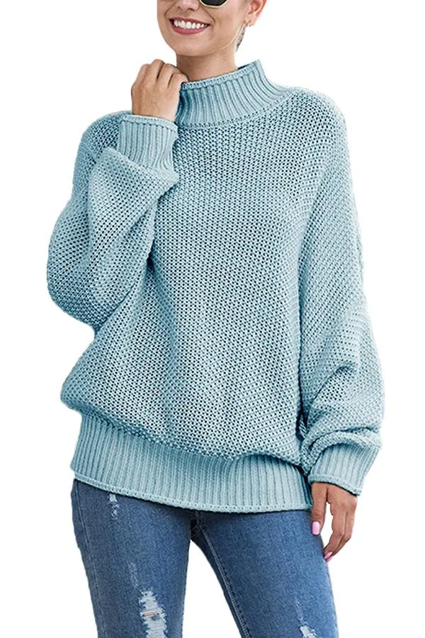 Drop Shoulder High Neck Pullover Sweater