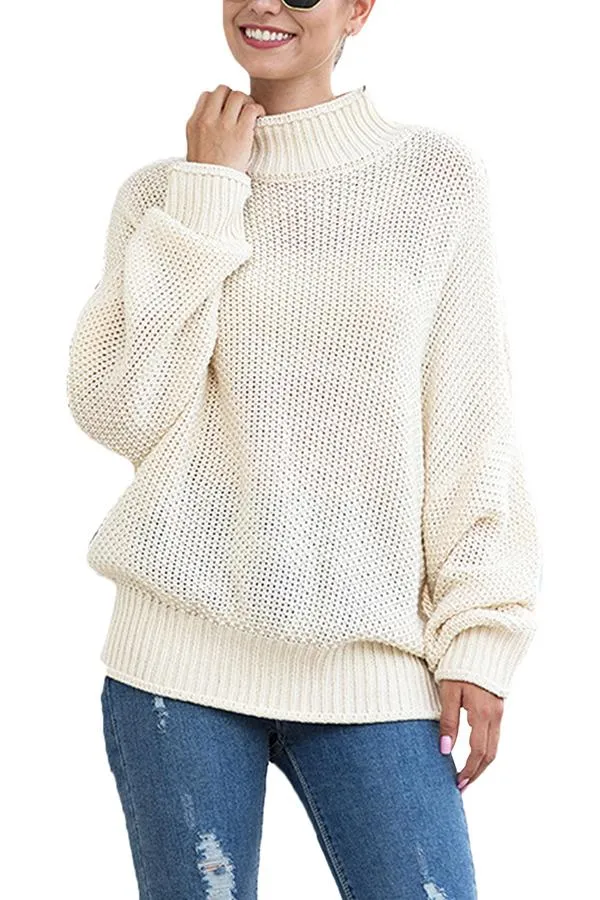Drop Shoulder High Neck Pullover Sweater
