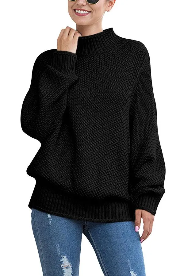 Drop Shoulder High Neck Pullover Sweater