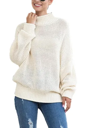 Drop Shoulder High Neck Pullover Sweater