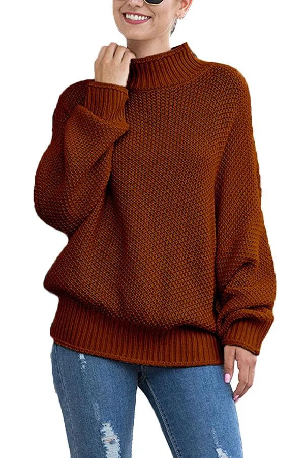 Drop Shoulder High Neck Pullover Sweater