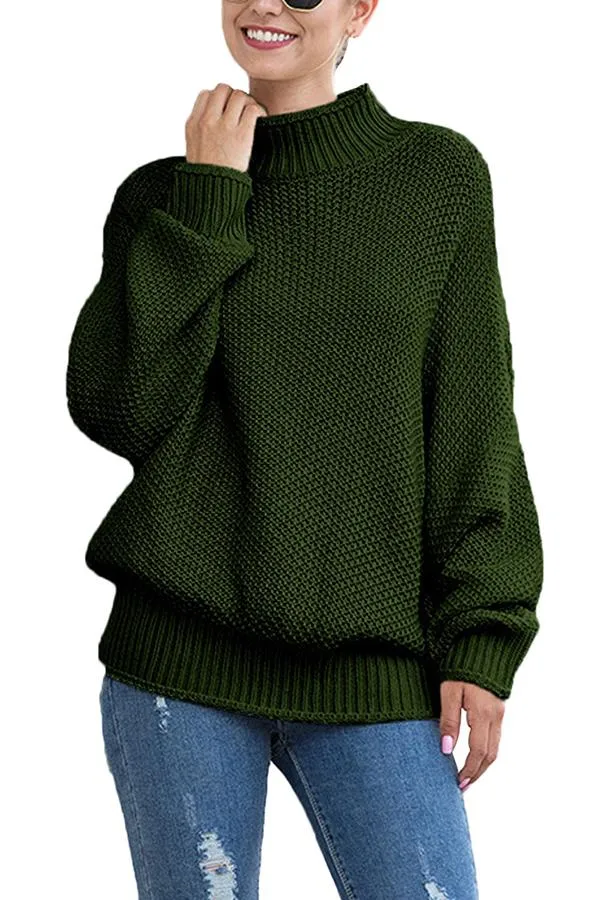 Drop Shoulder High Neck Pullover Sweater