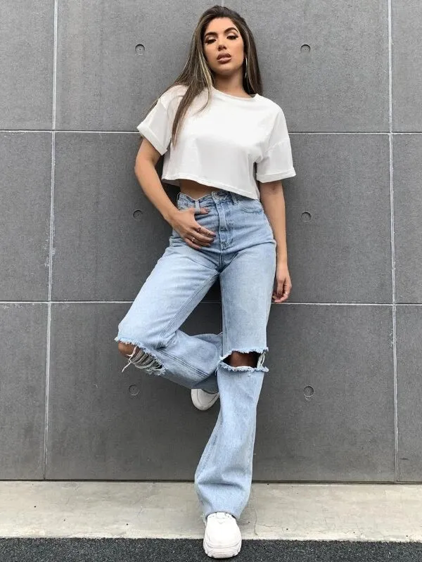 DROP SHOULDER SOLID TEE-WHITE