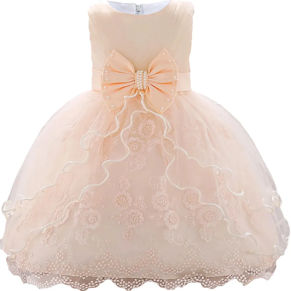 Elegant Pearl Bow Dress
