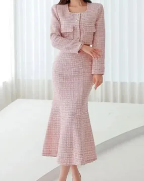 ELLORA  Tweed Jacket and Midi Skirt 2 Piece Set