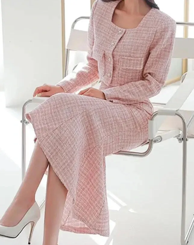 ELLORA  Tweed Jacket and Midi Skirt 2 Piece Set