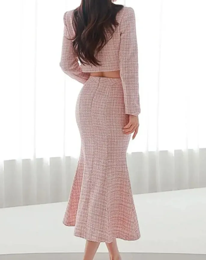 ELLORA  Tweed Jacket and Midi Skirt 2 Piece Set