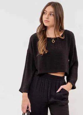 Extended Shoulder Cropped Top in Black by Blu Pepper