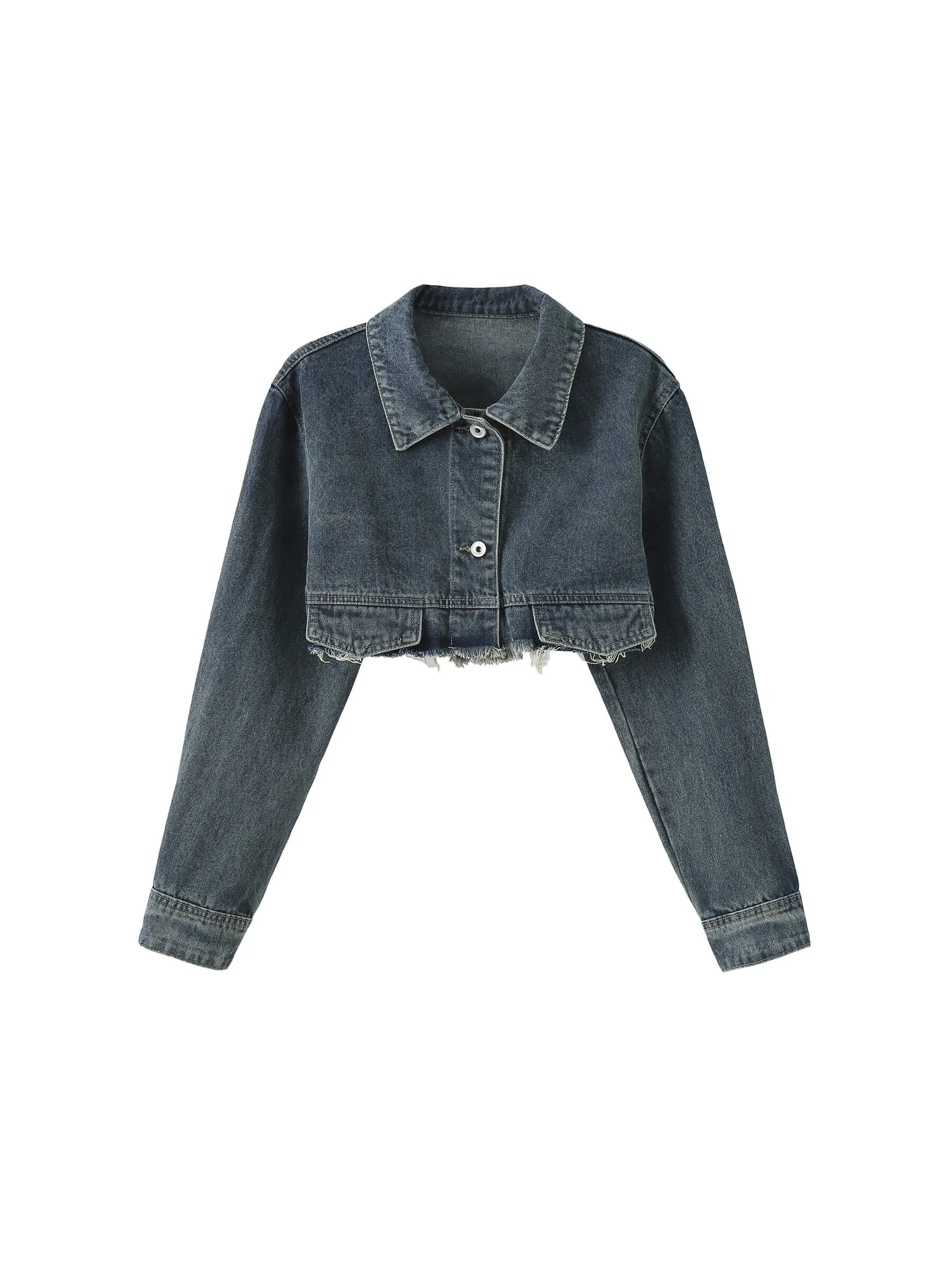 Extra Cropped Frayed Denim Jacket