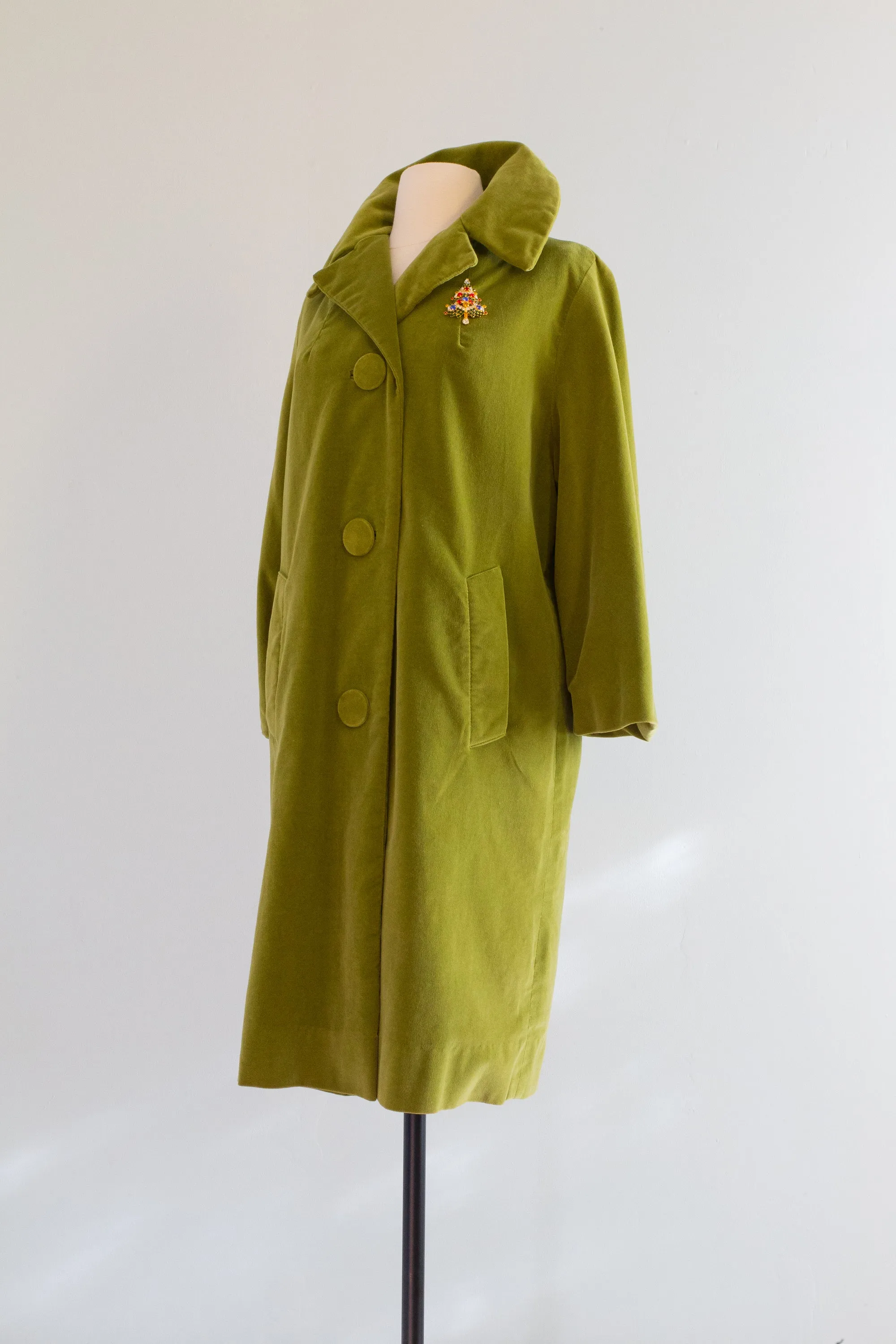 Fabulous 1960's Chartreuse Velvet Coat By Marguerite Rubel / ML
