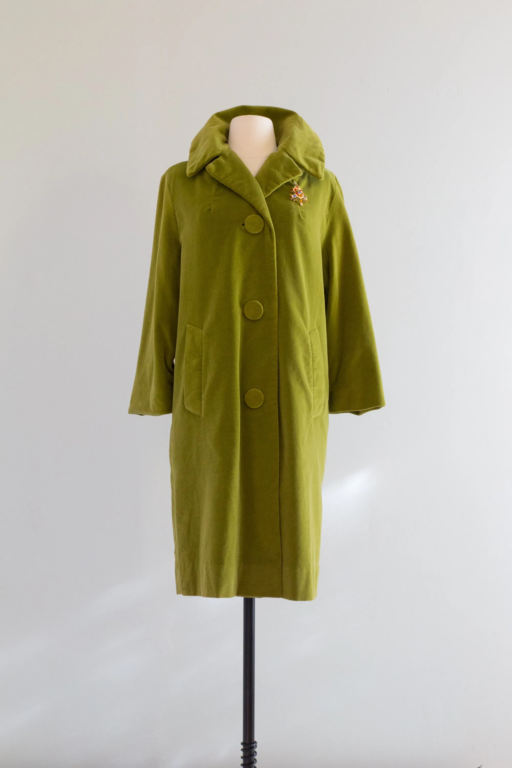 Fabulous 1960's Chartreuse Velvet Coat By Marguerite Rubel / ML
