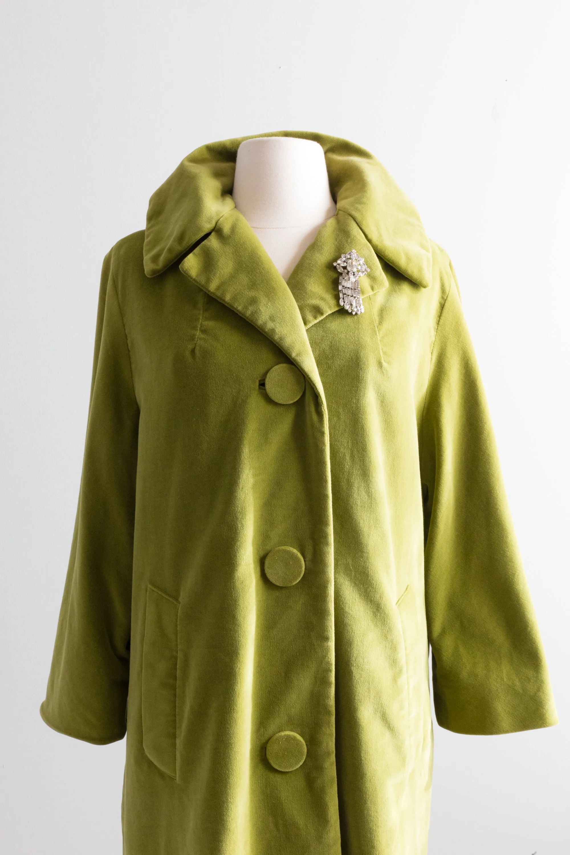 Fabulous 1960's Chartreuse Velvet Coat By Marguerite Rubel / ML