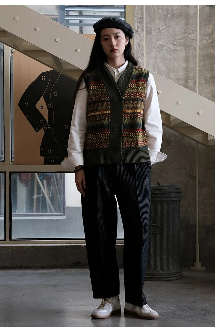 Fair Isle Pattern Australian Wool Jacquard Vest Sweater Cardigan