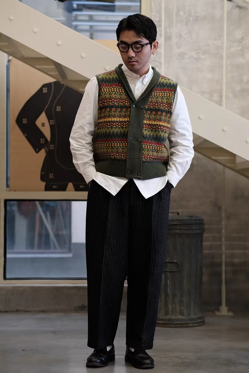 Fair Isle Pattern Australian Wool Jacquard Vest Sweater Cardigan