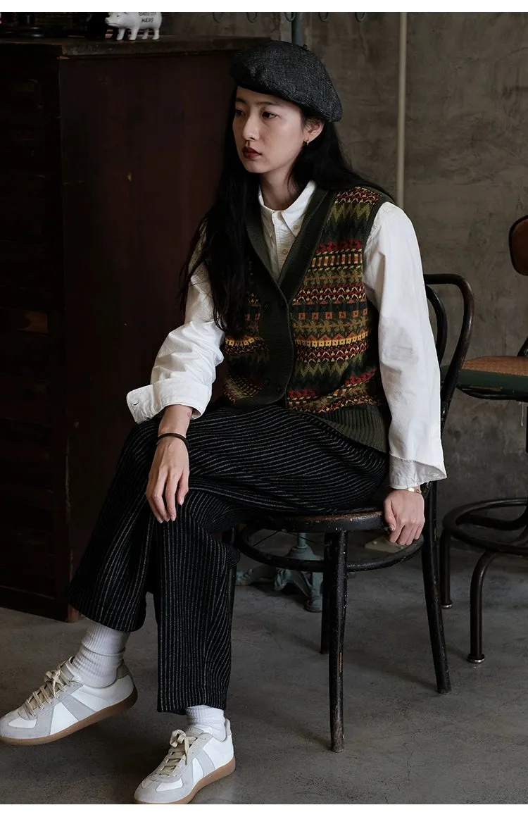 Fair Isle Pattern Australian Wool Jacquard Vest Sweater Cardigan