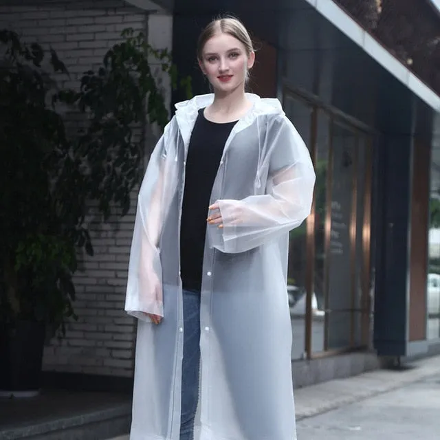 Fashion Men Women Thicken EVA Transparent Raincoat Poncho Portable Lightweight Rain Coat Jacket Travel Waterproof Adult Rainware