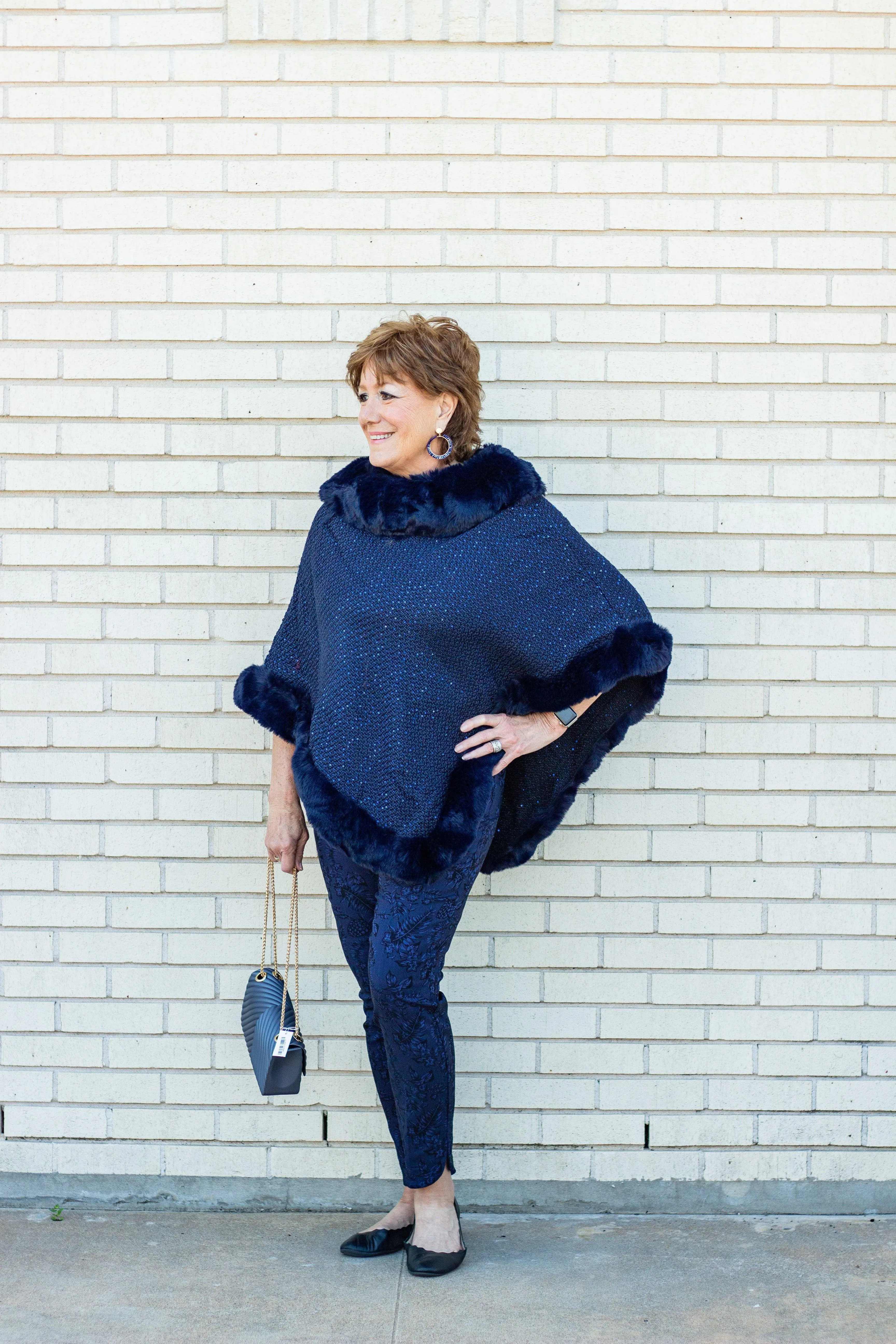 Faux Fur Sequin Poncho