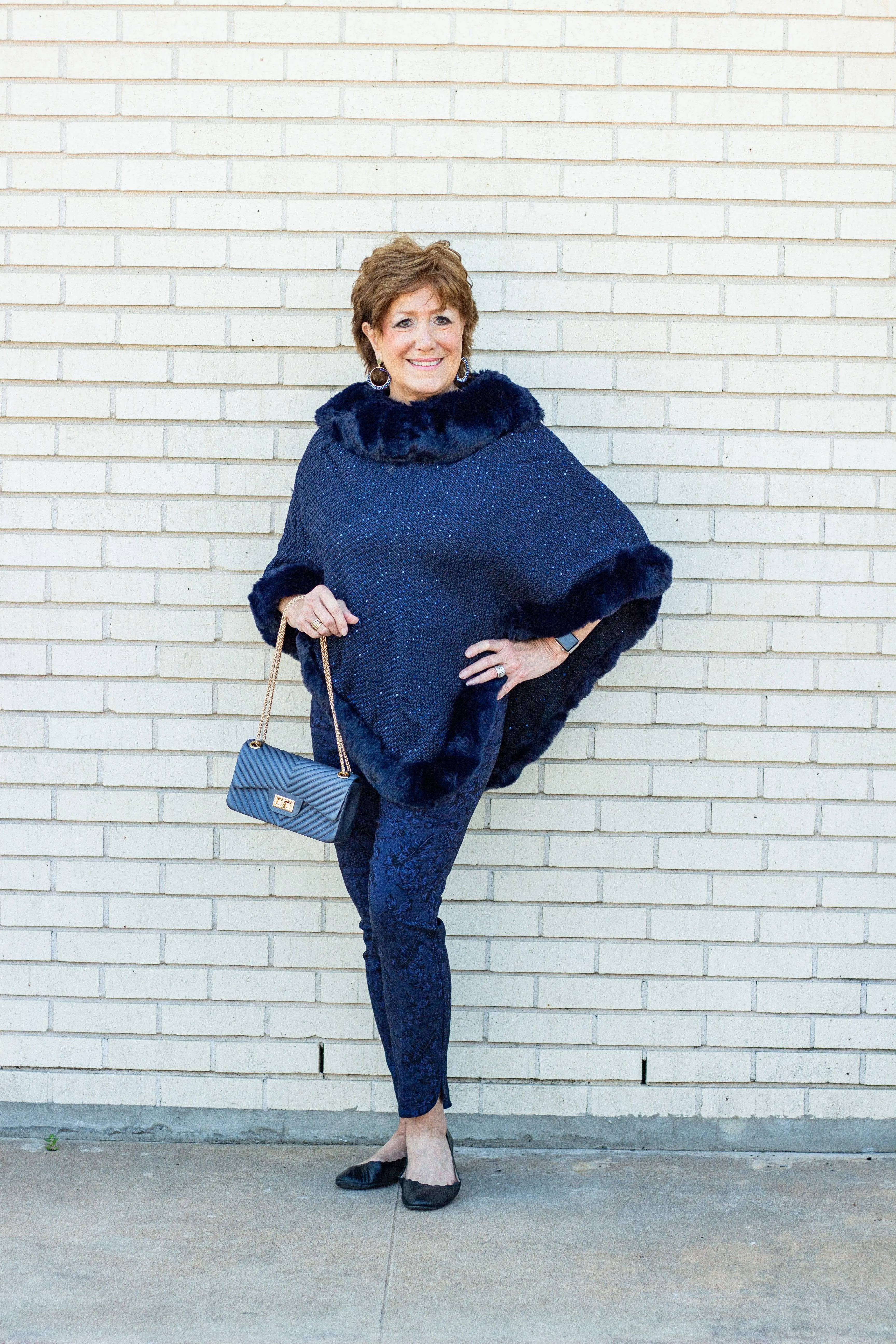 Faux Fur Sequin Poncho