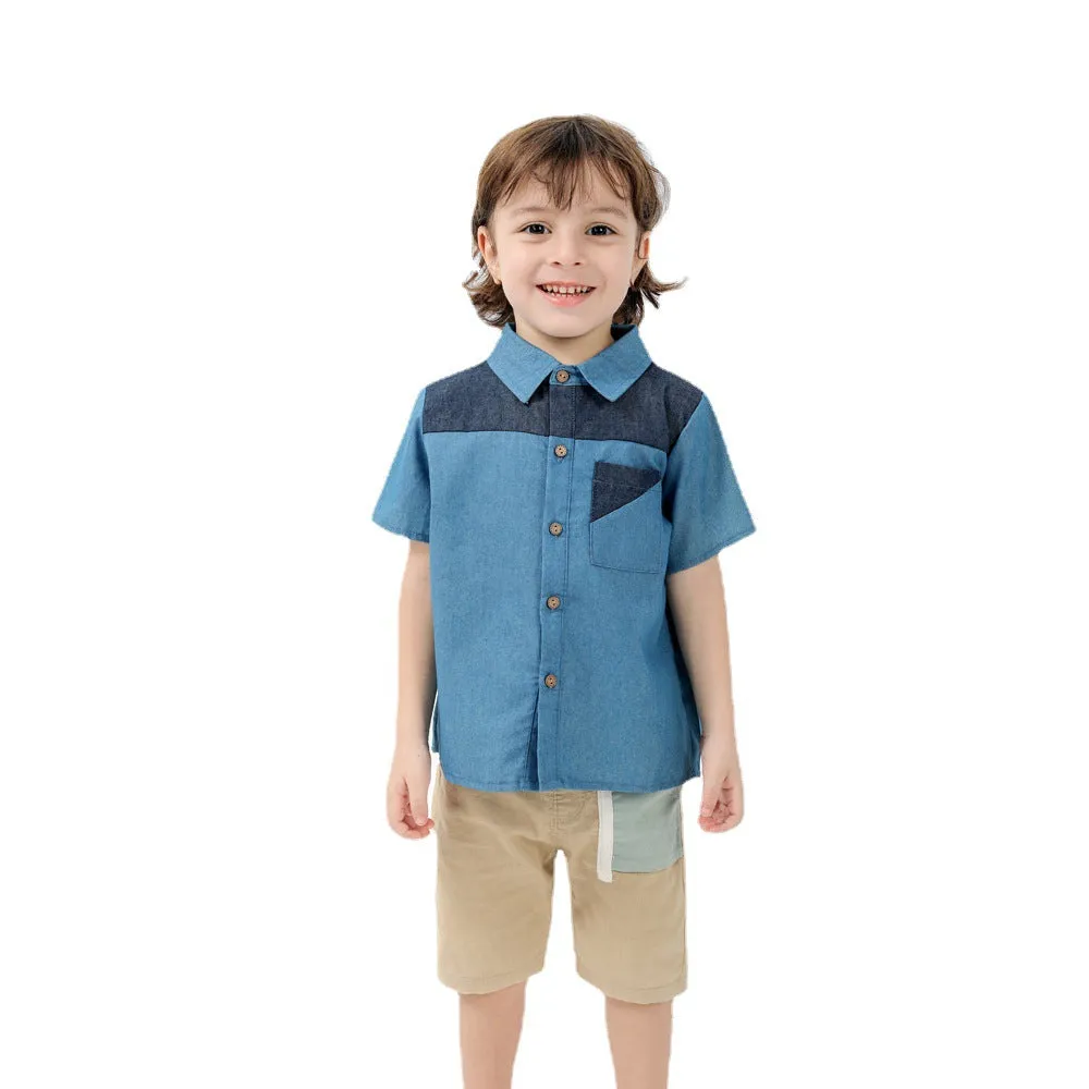 Floral Print Denim Splice Family Matching Denim Blue Sets