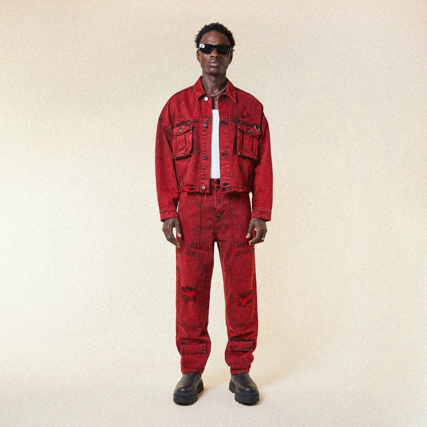 FUTURE BOY BOXY DENIM TRUCKER JACKET - ACID WASH RED