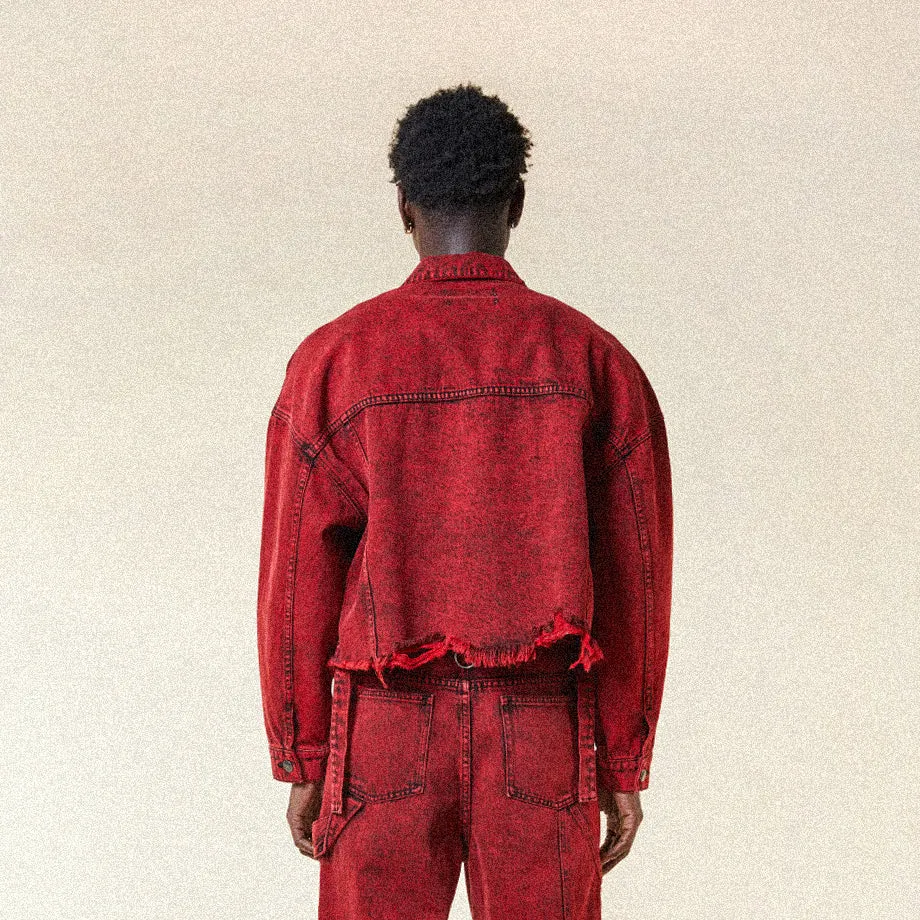 FUTURE BOY BOXY DENIM TRUCKER JACKET - ACID WASH RED