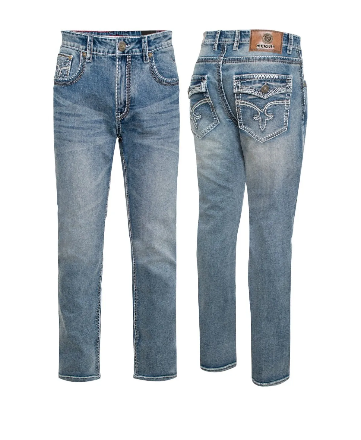 Giannii Acid Blue Men Slim-Fit Jeans Flap Pockets and Stitches