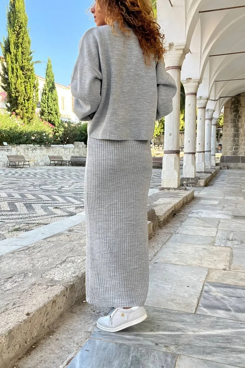 GNS Woman Gray Stone Detailed Dress Sweater Set CP-M7053 - Strasbourg